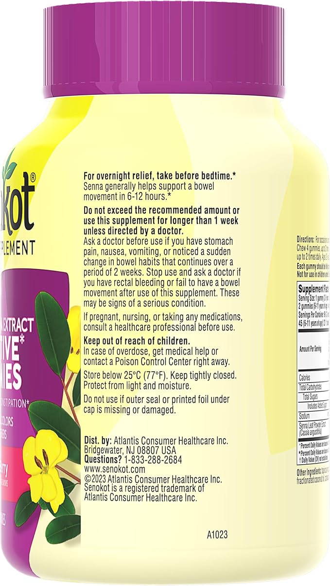 Senokot Dietary Supplement Laxative Gummies, 90 Ct, Constipation Relief, Natural Senna Extract, Gentle Overnight Laxatives for Constipation Relief, Mixed Berry Flavor