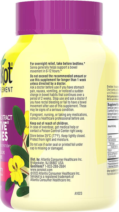 Senokot Dietary Supplement Laxative Gummies, 90 Ct, Constipation Relief, Natural Senna Extract, Gentle Overnight Laxatives for Constipation Relief, Mixed Berry Flavor