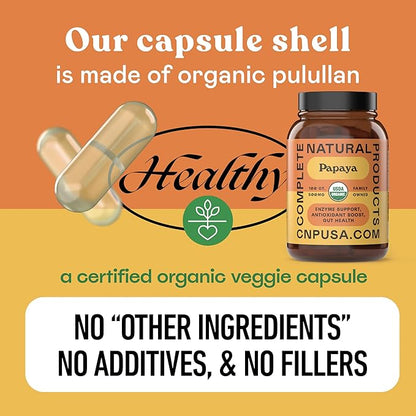Papaya Enzyme Capsules 500mg - Organic Enzymes for Digestion with Papain, Gut Cleanse Support from Seeds, Vegan Non GMO Herbal Supplement Made USA, Fast Absorbing Digestive Support Formula Capsules