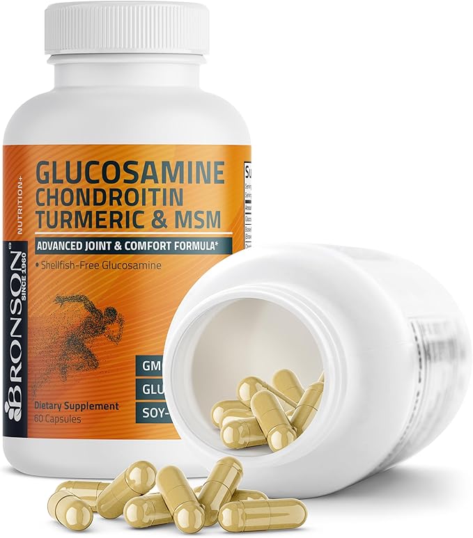 Bronson Glucosamine Chondroitin Turmeric & MSM Advanced Joint & Cartilage Formula, Supports Healthy Joints, Mobility & Cartilage - Non-GMO, 60 Capsules