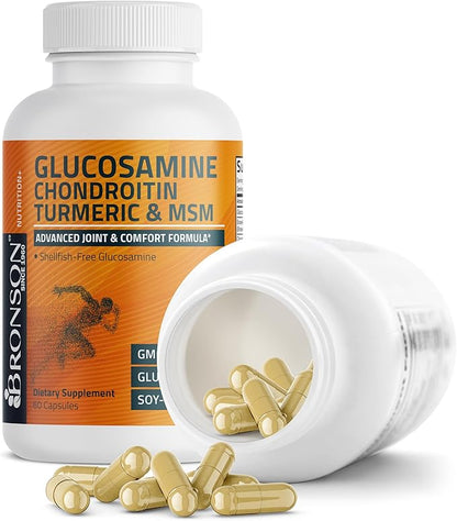 Bronson Glucosamine Chondroitin Turmeric & MSM Advanced Joint & Cartilage Formula, Supports Healthy Joints, Mobility & Cartilage - Non-GMO, 60 Capsules