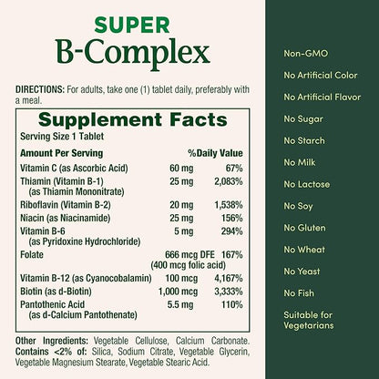 Nature's Bounty Super B Complex Vitamins with Vitamin C & Folic Acid,Vitamins for Immune & Cellular Energy Support,150 Tablets,(Pack of 3)