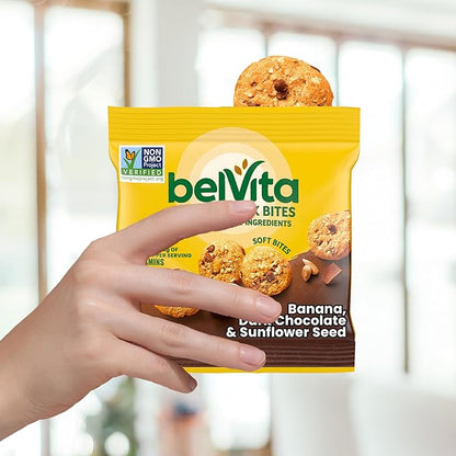belVita Energy Snack Bites Variety Pack,Banana Dark Chocolate & Sunflower Seed,Blueberry & Sunflower Seed,15 Snack Packs,(Pack of 2)