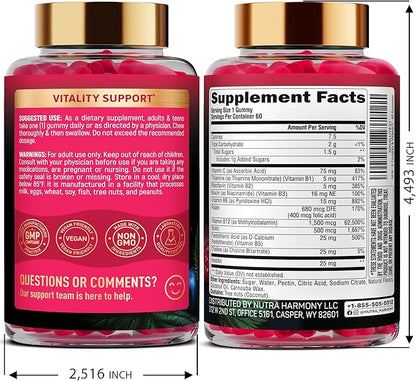 Vitamin B-Complex Gummies for Women & Men - Vitamin B12, B1, B2, B3, B5, B6, B7 & B9 - B Complex with Vitamin C & Choline - Energy, Brain & Mood - Natural Berry Flavor, Vegan - 60 Gummies 2 Pack