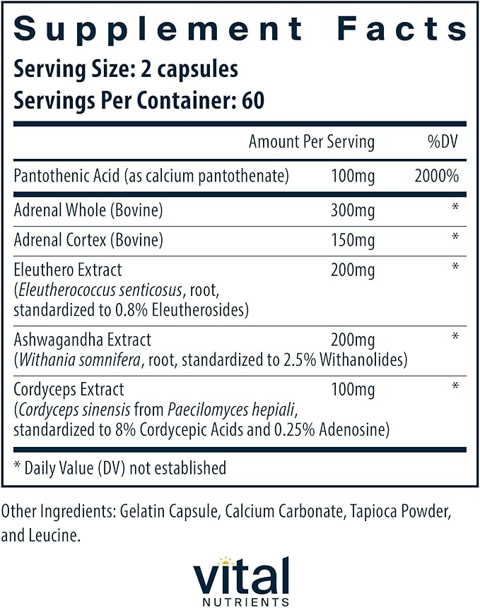 Vital Nutrients Adrenal Support - Adrenal Support Supplements for Gland Function and Cortisol Management - Supports Energy and Stress Levels - Gluten, Dairy, Soy Free - 120 Capsules