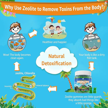 Zeolite Dêtõx for Kids & Adults, Sugar Free Kids Tõxin Dêtõx Gummies w/ Chlorella, Spirulina, Minerals, Choline - Gentle Heavy Mêtâl Dêtõx for Digestive, Immune, Focus, Energy, Bone, Vegan, 120cts