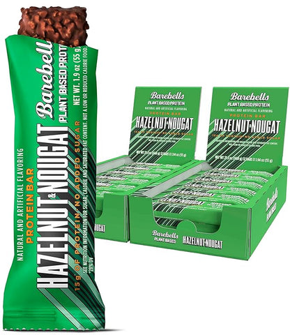 Barebells Vegan Protein Bars Hazelnut & Nougat - 12 Count, Pack of 2 - Plant Based Protein Bar with 15g of High Protein - Chocolate Protein Snacks with 1g of Total Sugars - On The Go Breakfast Bars