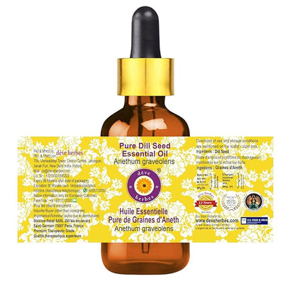 Deve Herbes Pure Dill Seed Essential Oil (Anethum graveolens) with Glass Dropper Steam Distilled 50ml (1.69 oz)