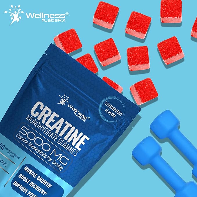 WELLNESS LABSRX Creatine Gummies 5000mg, 30 Servings Creatine Monohydrate Gummies, Strawberry Flavor Creatine for Men - Pack of 2