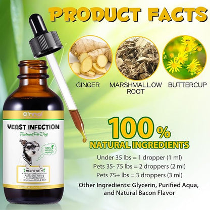Yeast Infection Treatment for Dogs, Naturally Supports Dog Healthy Itch Relief, Ear Infection Treatment, Dogs Allergy Relief, Inflammation Relief & More,120ml (2pcs)