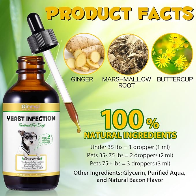 Yeast Infection Treatment for Dogs,Dog Ear Infection Treatment, Soothing Dog Yeast Infection,Allergy Relief,Natural Fast Relief Drop for Immune Health - 2 fl oz