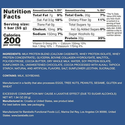 Barebells Protein Bars Chocolate Dough - 12 Count, Pack of 2 - Protein Snacks with 20g of High Protein - Low Carb Protein Bar with 1g of Total Sugars - Perfect on The Go Low Carb Snack & Breakfast Bars