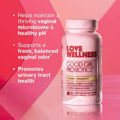 Love Wellness Good Girl Probiotics | Women’s Vaginal Health & pH Balance Supplement | 9-Strain Probiotic for Urinary Tract, Yeast, Odor, & Immune Support | Gluten-Free (42-Day Supply)