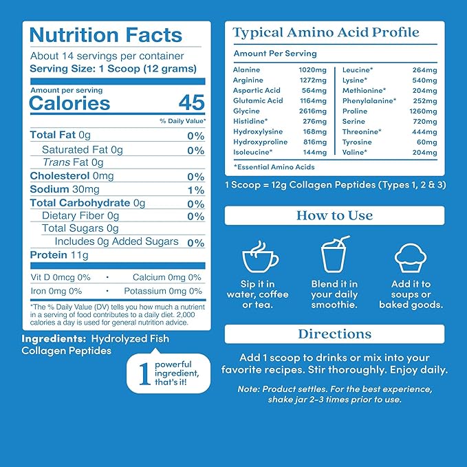 Further Food Unflavored Marine Collagen Peptides Powder, Wild-Caught Sustainably Sourced Fish, Hydrolyzed Type 1, 2 & 3, 12g Protein, 5.93 Oz