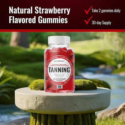 NutraPep Tanning Gummies for Women - Self Tan Bronzing Supplement that Work Without Sun - No Sugar Vegan with Astaxanthin Lycopene Beta Carotene Vitamins - Glow Up Skin Health Daily Oral Tanning Chews