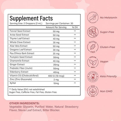 Kids Liquid Botanical Drops – Natural Blend with Prebiotics, Chamomile, Ginger & Elderberry – Sugar-Free, Alcohol-Free, Non-GMO – 2 fl oz