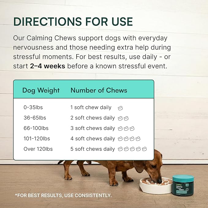 Wuffes Calming Soft Chews for Dogs, Stress Support Supplement with Relora®, L-Theanine, L-Tryptophan & Chamomile, Non-Drowsy Calming Relief for All Dogs, 60 Soft Chews