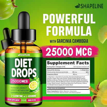 (Pack of 2) Diet Drops - Made in USA - Appetite Suppressant for Women & Men - Natural Metabolism Booster - Diet Drops with Garcinia Cambogia, L-Arginine & L-Glutamine 1 Fl Oz