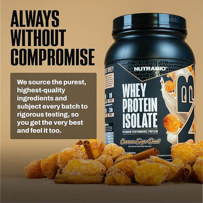 NutraBio 100% Whey Protein Isolate Protein Powder, 25g Protein with Complete Amino Acid Profile, Non-GMO, Soy & Gluten Free, Low Carb, Low Calorie Whey Protein Powder, Cinnamon Sugar Donut, 2 Lbs