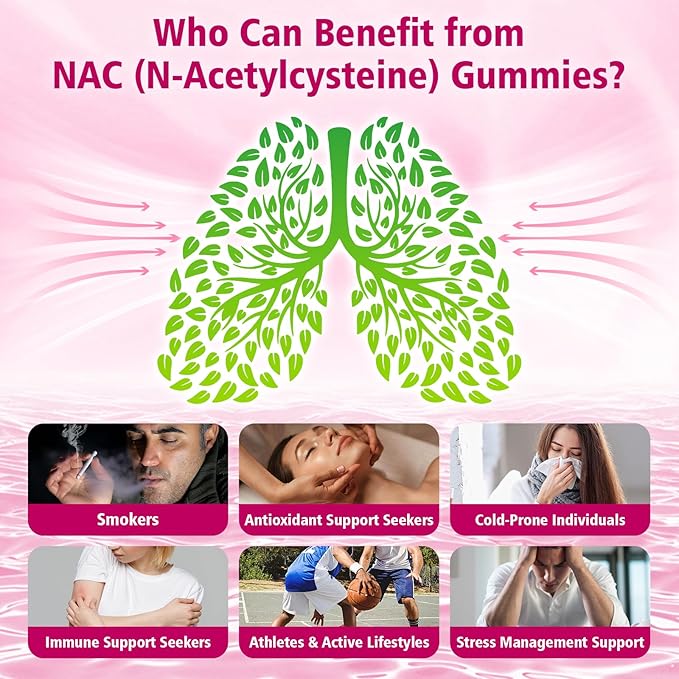 NAC Gummies Sugar-Free, N-Acetyl Cysteine NAC Supplement 1000mg for Antioxidants, Immune Support, Non-GMO, Gluten-Free, Vegan – Raspberry Flavor, 60 Gummies
