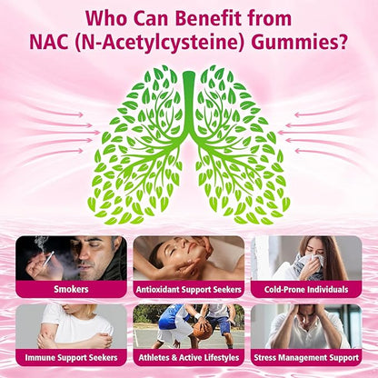 NAC Gummies Sugar-Free, N-Acetyl Cysteine NAC Supplement 1000mg for Antioxidants, Immune Support, Non-GMO, Gluten-Free, Vegan – Raspberry Flavor, 60 Gummies