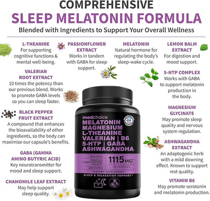 12-in-1 Melatonin Sleep Capsules - Natural Sleep Aids for Adults with Melatonin 5mg and Magnesium Glycinate 500mg, Sleep Aid with Ashwagandha, L Theanine, Valerian Root, GABA, 5-HTP (90ct, Pack of 3)