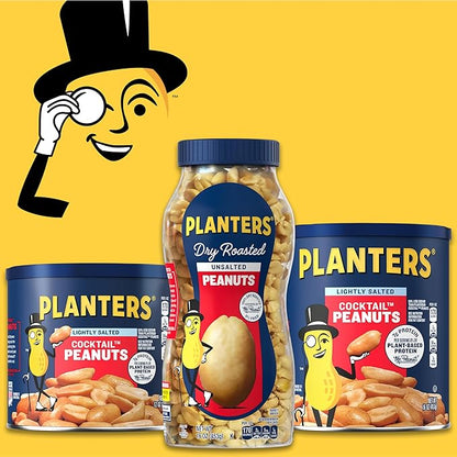 PLANTERS Dry Roasted Peanuts, Plant-Based Protein, Lightly Salted, Peanut Snack, 16 Oz Jar (Pack of 2)
