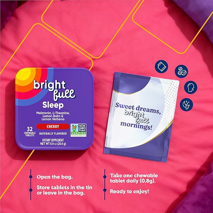 Supplement Natural Sleep Aid with Melatonin, Ashwagandha, Lemon Balm & L-Theanine – Drug-Free Sleep Support – Restful Sleep, Back to Sleep – Cherry Flavor – 32 Chewable Tablets