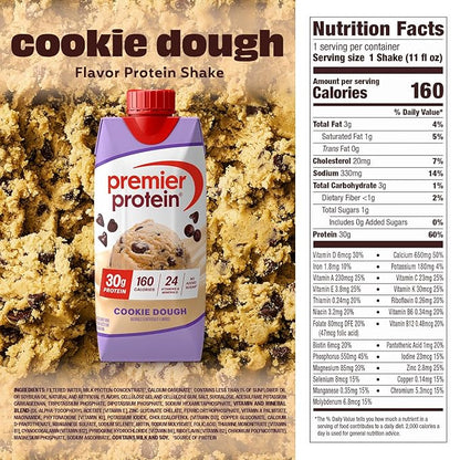 Premier Protein Shake, Cookie Dough, 30g Protein, No Added Sugar, 24 Vitamins & Minerals to Support Immune Health, 11 fl oz, 4 Pack