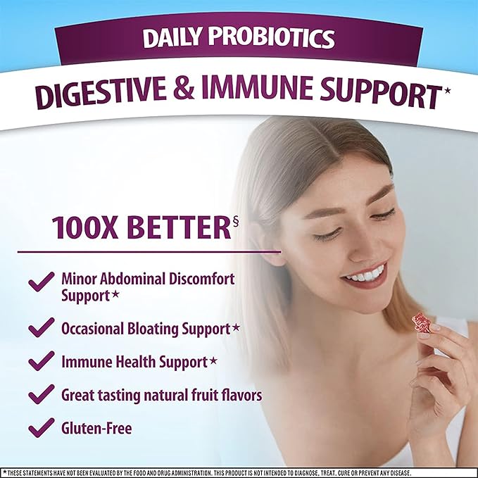 Digestive Advantage Daily Probiotic Gummies for Digestive & Gut Health for Men and Women, Superfruit Flavor, Red, 180 Count, Pack of 2