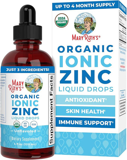 MaryRuth's Organic Liquid Zinc Supplement for Kids & Adults | Immune Support | Skin Health | Antioxidant | Cellular Metabolism | Zinc Sulfate | Vegan | Non-GMO | Sugar Free | Gluten Free | 4 oz