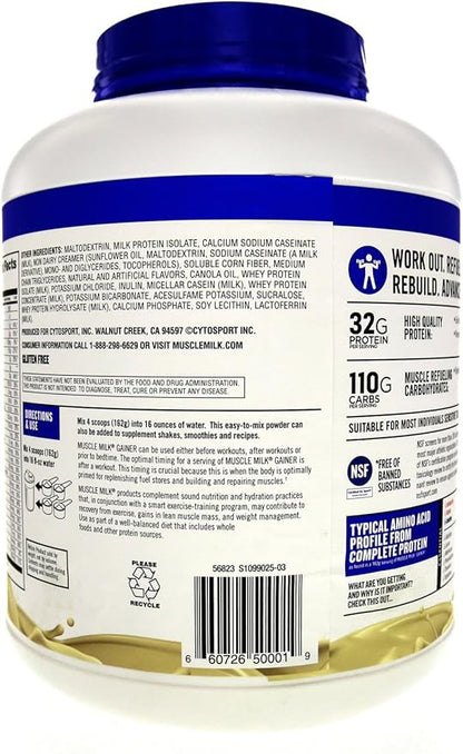 Muscle Milk Gainer Protein Powder, Vanilla Creme, 32g Protein, 5 Pound
