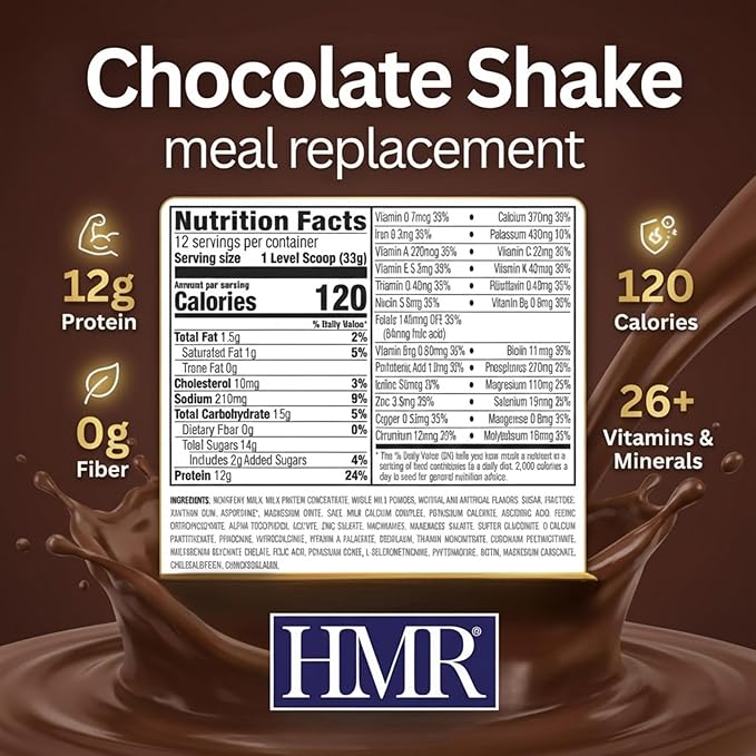 HMR 120 Shake Meal Replacement Powder | Chocolate Shake Mix to Support Healthy Weight Loss | 12g of Protein | Nutritional Drink | Low Calorie Food | 2 Pack (choc/choc), 12 Servings Each