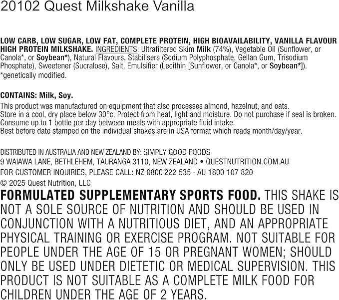 Quest Nutrition Vanilla Protein Shake,45g Protein,2g Sugar,3g Net Carbs,Ready to Drink,Gluten Free,(Pack of 24)