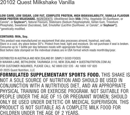 Quest Nutrition Vanilla Protein Shake,45g Protein,2g Sugar,3g Net Carbs,Ready to Drink,Gluten Free,(Pack of 24)