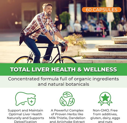Liver Cleanse Detox & Repair - Fatty Liver Repair Detox Complex Supplement w/Choline, Zinc, Milk Thistle, Dandelion Root, Turmeric, Burdock, Artichoke - Liver Support Supplement | 60 Caps