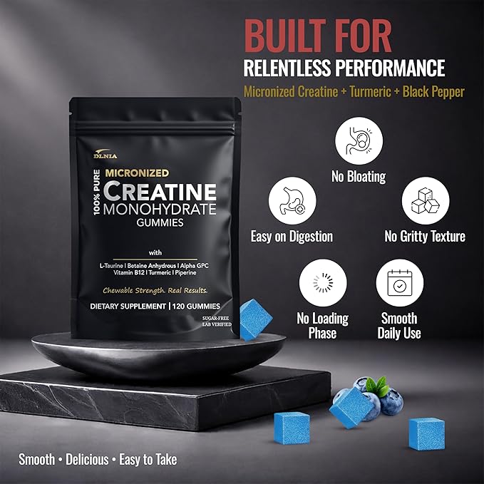 Creatine Monohydrate Gummies for Men & Women - Sugar Free & Vegan Advanced Formula W/L-Taurine + Vitamin B12 - for Muscle Strength, Muscles Builder, Recovery, Energy Boost, Pre-Workout Supplement