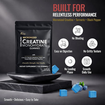 Creatine Monohydrate Gummies for Men & Women - Sugar Free & Vegan Advanced Formula W/L-Taurine + Vitamin B12 - for Muscle Strength, Muscles Builder, Recovery, Energy Boost, Pre-Workout Supplement