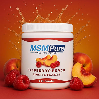 KALA HEALTH MSMPure Raspberry Peach Flavored Coarse MSM Powder Flakes – US-Made MSM for Joint Health, Skin Appearance, and Hair & Nail Support – 8.8 oz, Organic Sulfur