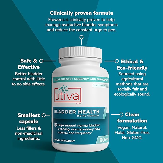 Szio+ Utiva Bladder Health - Control Supplement for Overactive Bladder and Lower Urinary Tract Health - Clinically Proven to Reduce Frequency and Urgency - 60 Capsules