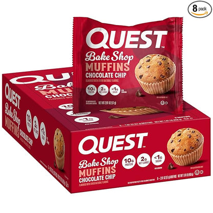 Quest Nutrition Chocolate Chip Muffin, 10g Protein, 2g Net Carb, Less than 1g Sugar, Protein Snack, 8 Count