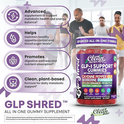 Clean Nutra Gummies with Cayenne Pepper, CLA, Berberine, Forskolin, Ceylon Cinnamon, Probiotics, Garcinia Cambogia & L-Carnitine | Mango Cherry Flavor | 60 Count Chewable Supplement Gummies