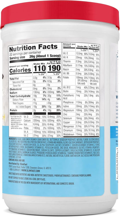 SlimFast Meal Replacement Powder, Original French Vanilla, Weight Loss Shake Mix, 10g of Protein, 22 Servings (Packaging May Vary)