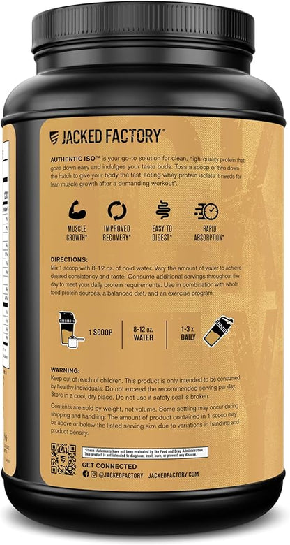 Jacked Factory Authentic ISO Whey Protein Isolate Powder - Low Carb, Non-GMO Muscle Building Protein w/No Fillers, Post Workout Recovery - 30 Servings, Vanilla Oatmeal Cookie