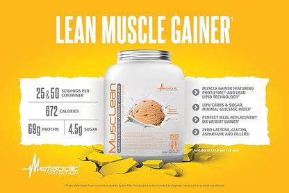 Metabolic Nutrition - Musclean - Milkshake, Whey High Protein Meal Replacement, Maintenance Nutrition, Low Carb, Keto Diet, Digestive Enzymes, Vanilla, 5 Pound (50 ser)