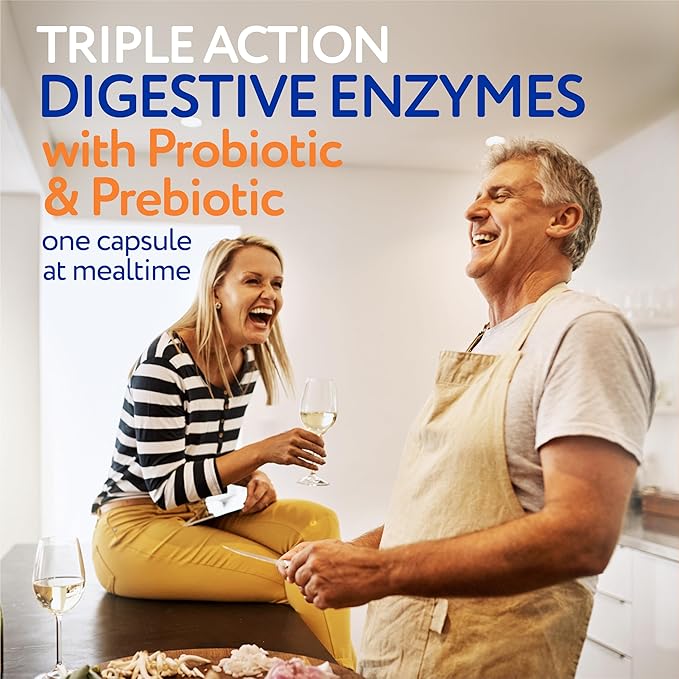 Florajen Digestive Enzymes with Probiotics & Prebiotics - Triple-Action Formula for Gut Health, Bloating, & Gas Relief - Supports Gluten & Dairy Digestion - Clean - Non-GMO - 30-Count