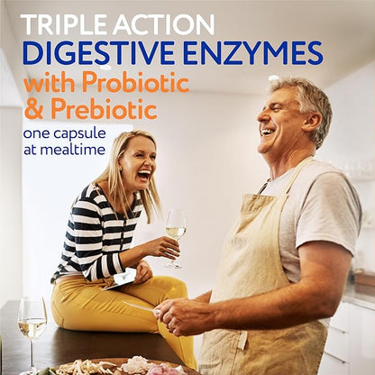 Florajen Digestive Enzymes with Probiotics & Prebiotics - Triple-Action Formula for Gut Health, Bloating, & Gas Relief - Supports Gluten & Dairy Digestion - Clean - Non-GMO - 30-Count
