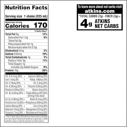 Atkins Iced Coffee Vanilla Latte Protein Shake, Coffee and Vanilla Flavored, 15g Protein, 4g Net Carbs, 1g Sugar, Low Carb, Keto Friendly, High Protein Shake, 12 Pack (11 fl. oz each)
