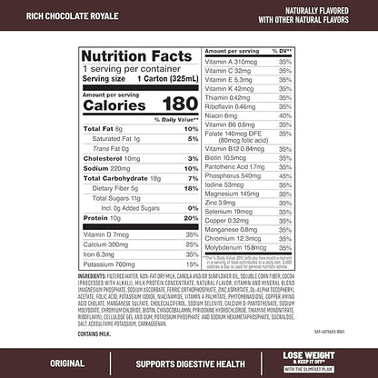 SlimFast Meal Replacement Shake, Original Rich Chocolate Royale, No Added Sugar, Meal Replacement Shakes, 10g Ready to Drink Protein, 5g Fiber, 25 Vitamins and Minerals, 11 Fl. Oz, 12 Count