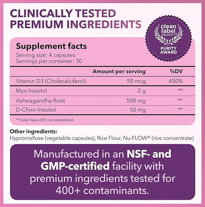 Intimate Rose Myo-Inositol & D-Chiro Inositol Supplement for Women - Hormone Balance & Ovarian Support for Women - Ideal 40:1 Ratio, Vitamin D3 + Ashwagandha